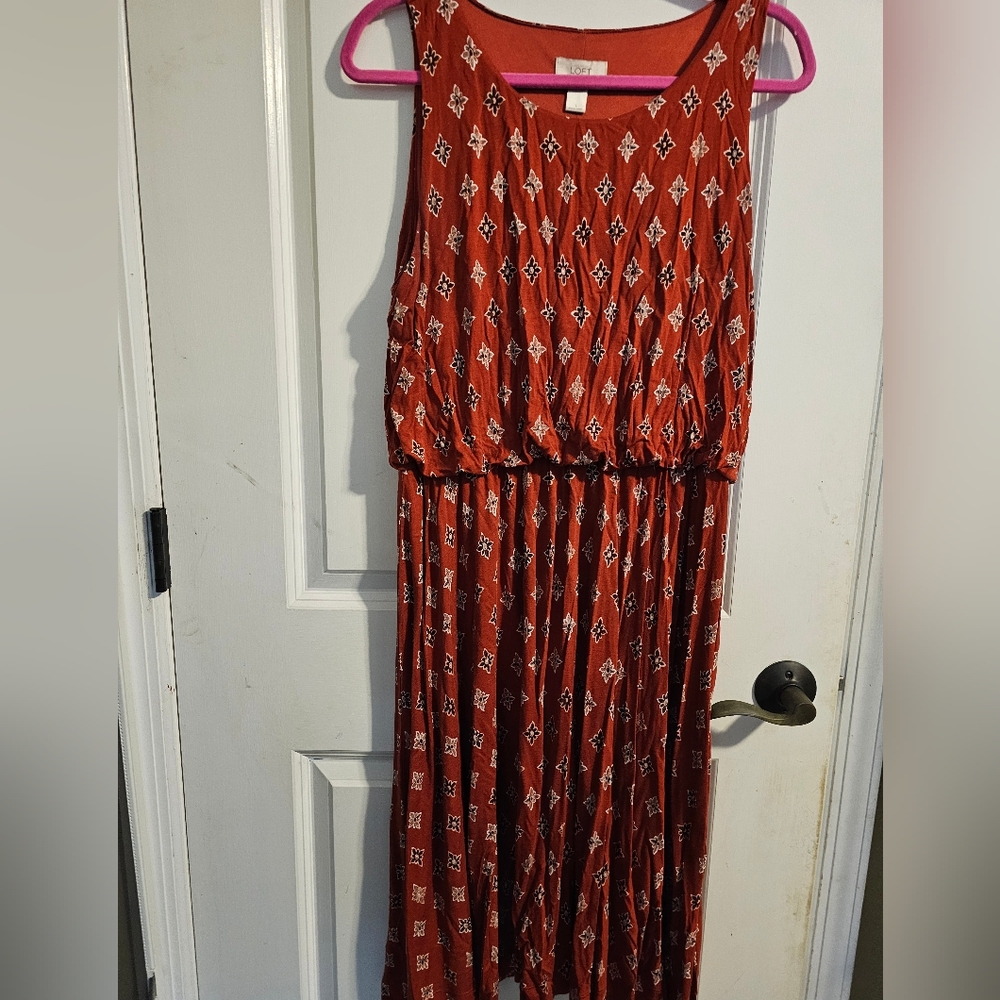 LOFT Rust Red Printed Sleeveless Maxi Dress
